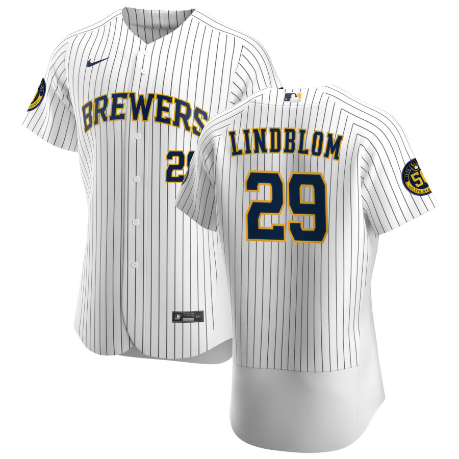Personalized Milwaukee Brewers #29 Josh Lindblom Men’s White Home 2020 Authentic Player MLB Jersey