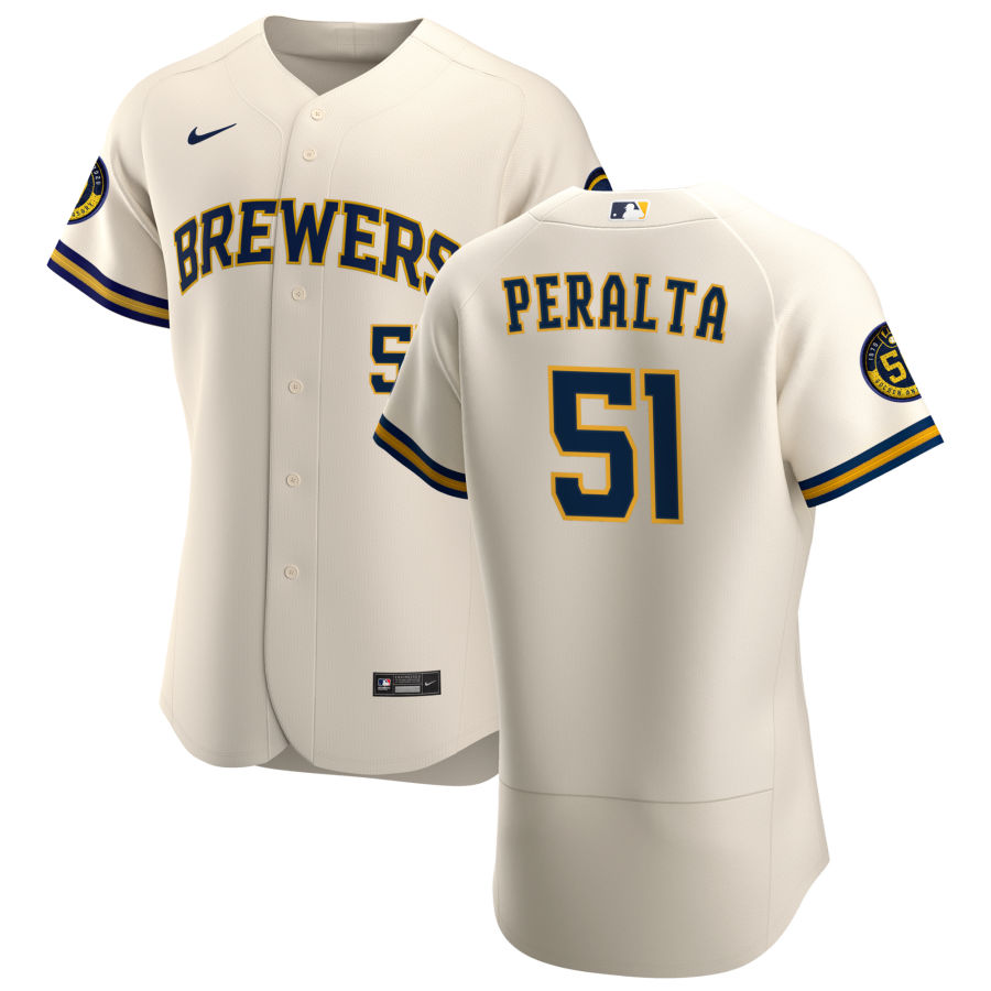 Personalized Milwaukee Brewers #51 Freddy Peralta Men’s Cream Home 2020 Authentic Player MLB Jersey