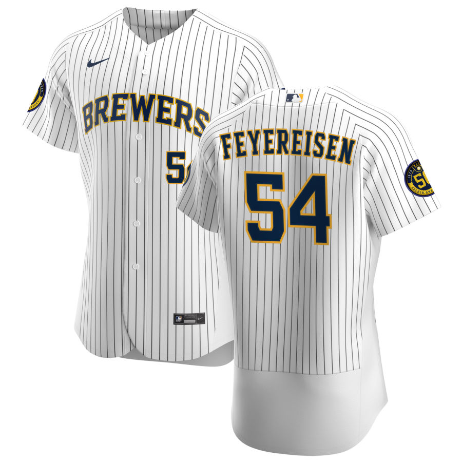 Personalized Milwaukee Brewers #54 J.P. Feyereisen Men’s White Home 2020 Authentic Player MLB Jersey