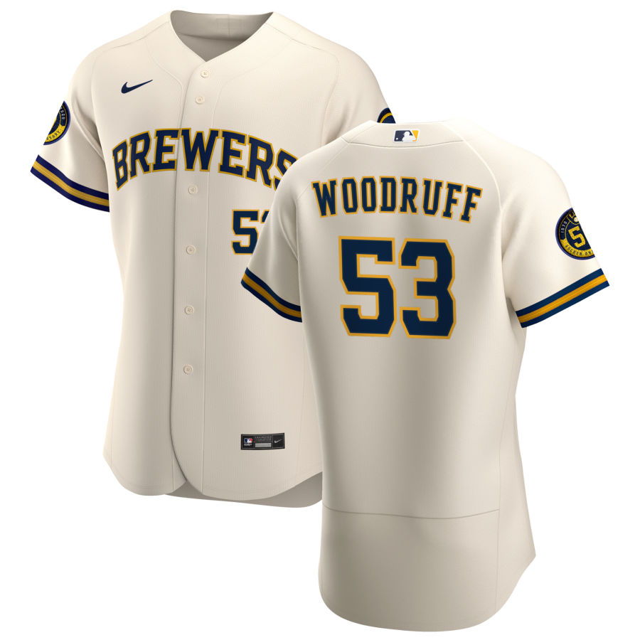 Personalized Milwaukee Brewers #53 Brandon Woodruff Men’s Cream Home 2020 Authentic Player MLB Jersey