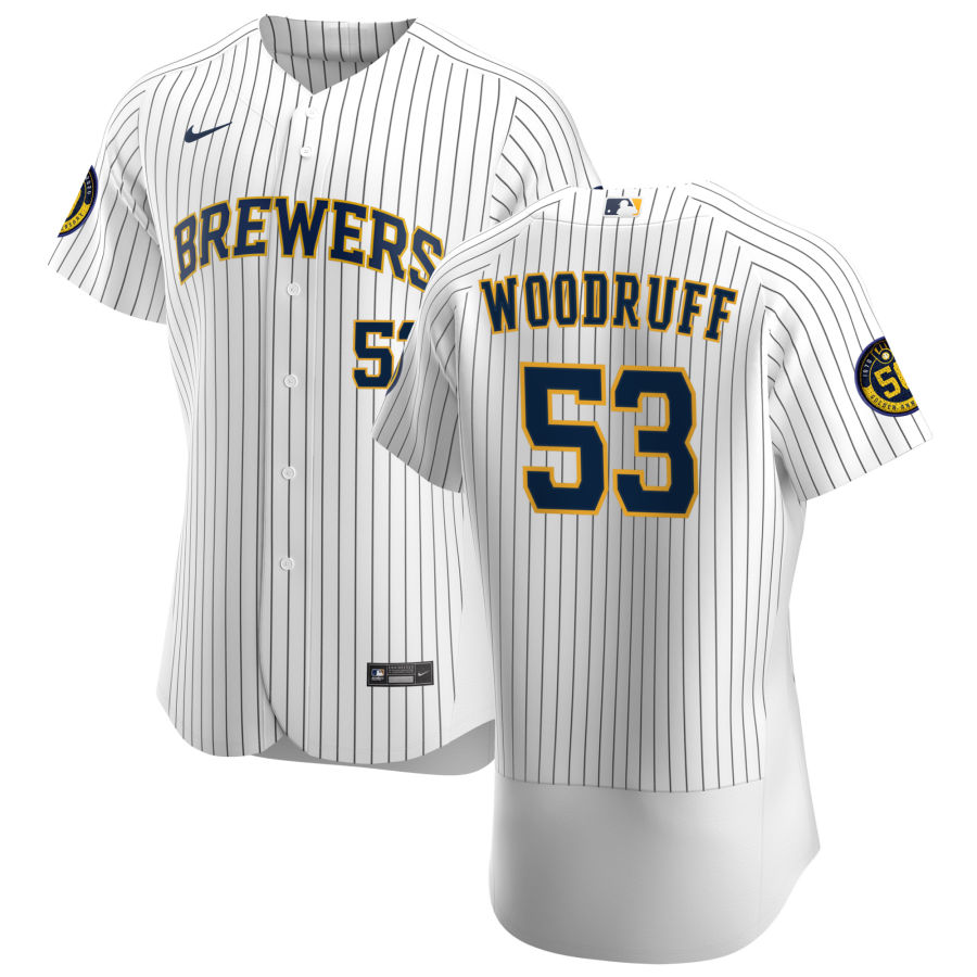 Personalized Milwaukee Brewers #53 Brandon Woodruff Men’s White Home 2020 Authentic Player MLB Jersey