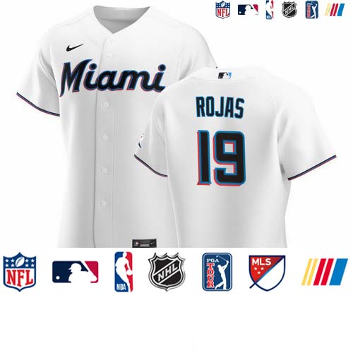 Personalized Miami Marlins #19 Miguel Rojas Men’s White Home 2020 Authentic Player MLB Jersey
