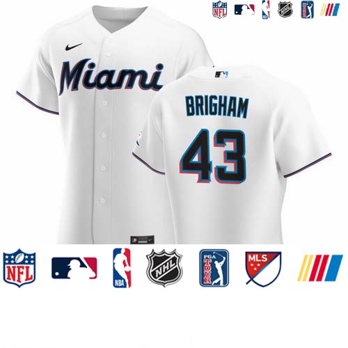 Personalized Miami Marlins #43 Jeff Brigham Men’s White Home 2020 Authentic Player MLB Jersey