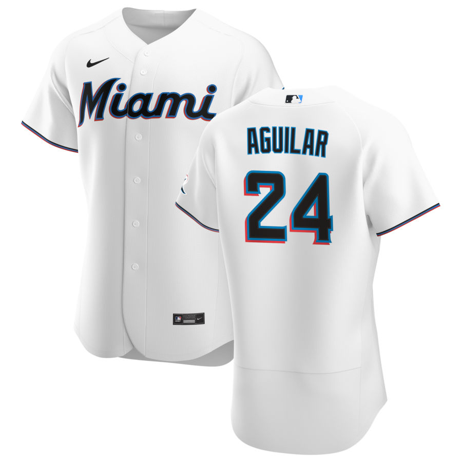Personalized Miami Marlins #24 Jesus Aguilar Men’s White Home 2020 Authentic Player MLB Jersey