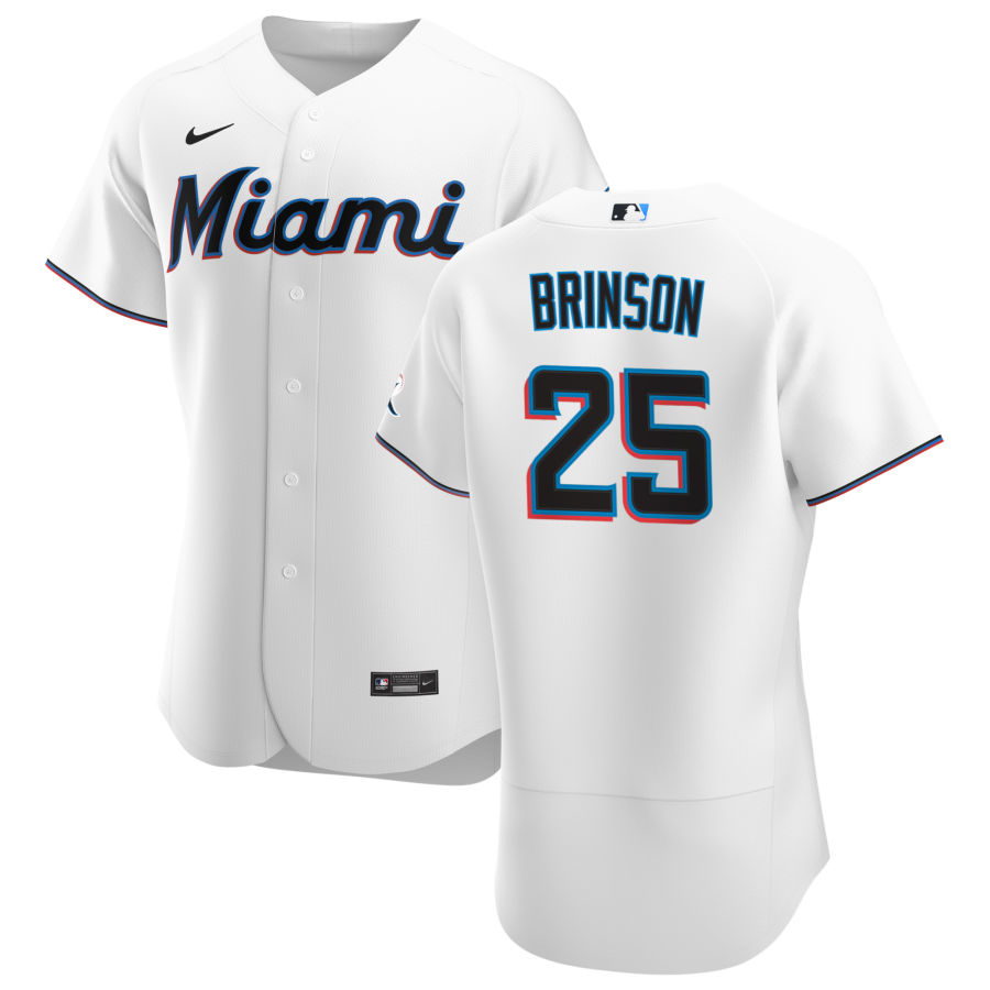 Personalized Miami Marlins #25 Lewis Brinson Men’s White Home 2020 Authentic Player MLB Jersey