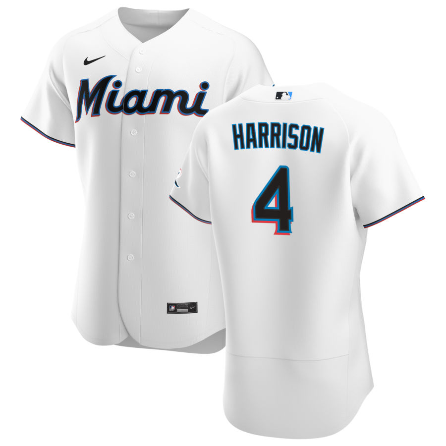 Personalized Miami Marlins #4 Monte Harrison Men’s White Home 2020 Authentic Player MLB Jersey