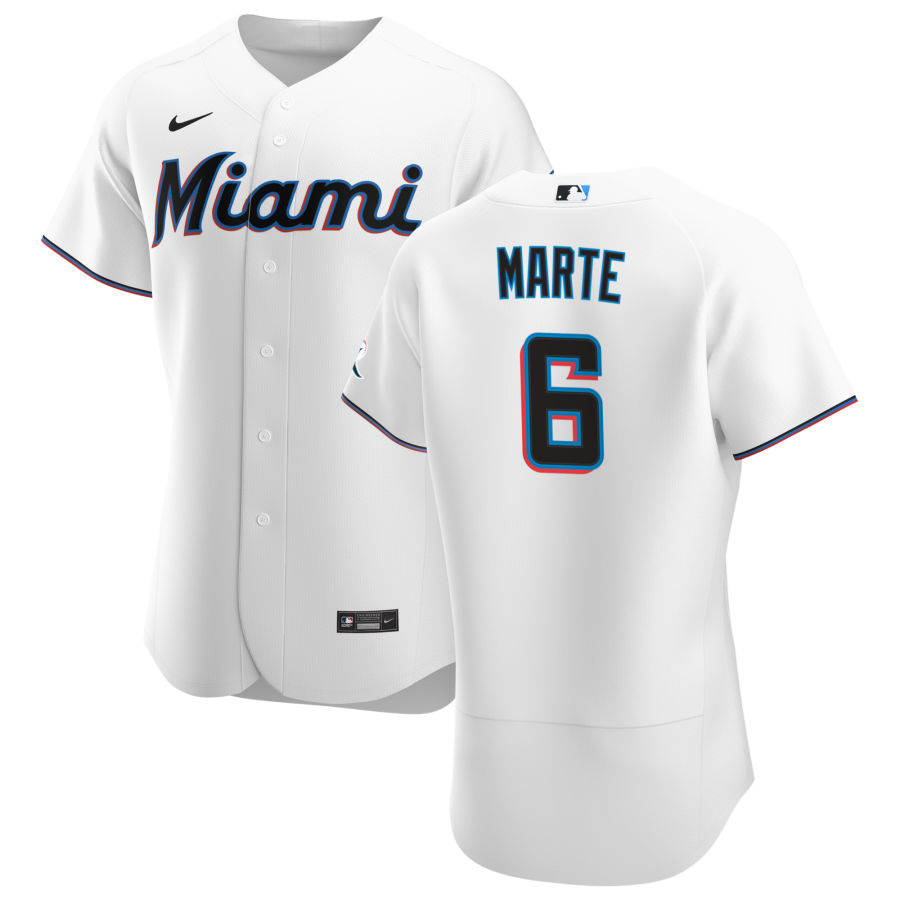 Personalized Miami Marlins #6 Starling Marte Men’s White Home 2020 Authentic Player MLB Jersey