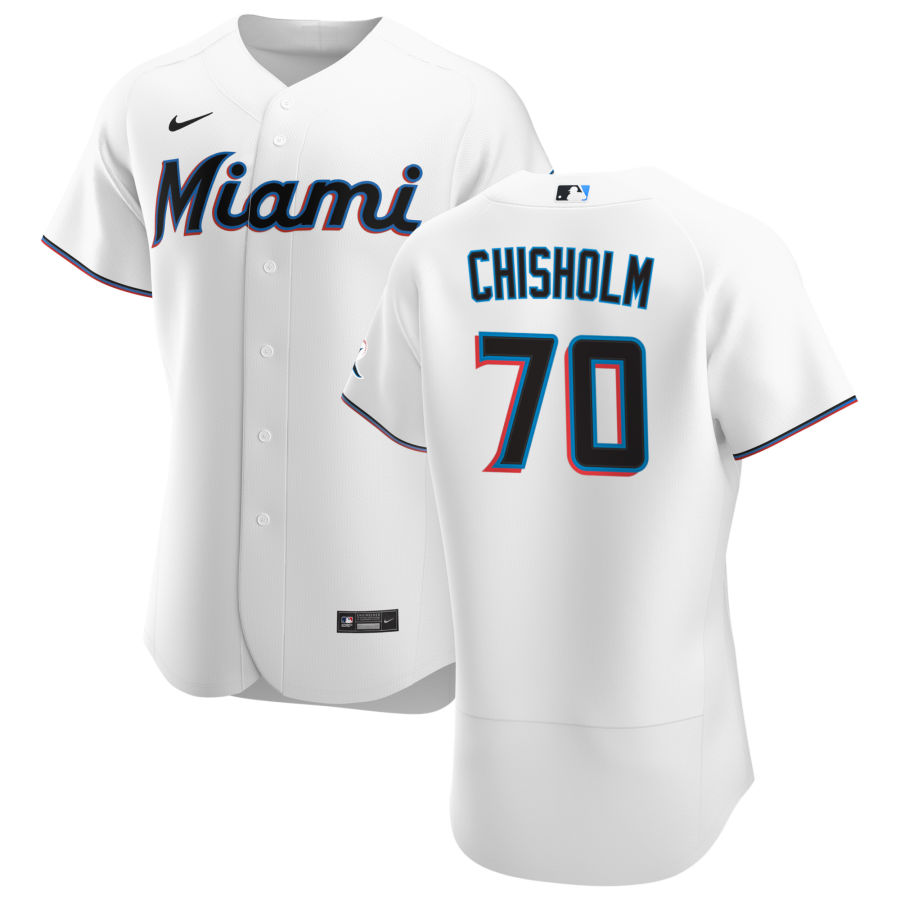 Personalized Miami Marlins #70 Jazz Chisholm Men’s White Home 2020 Authentic Player MLB Jersey