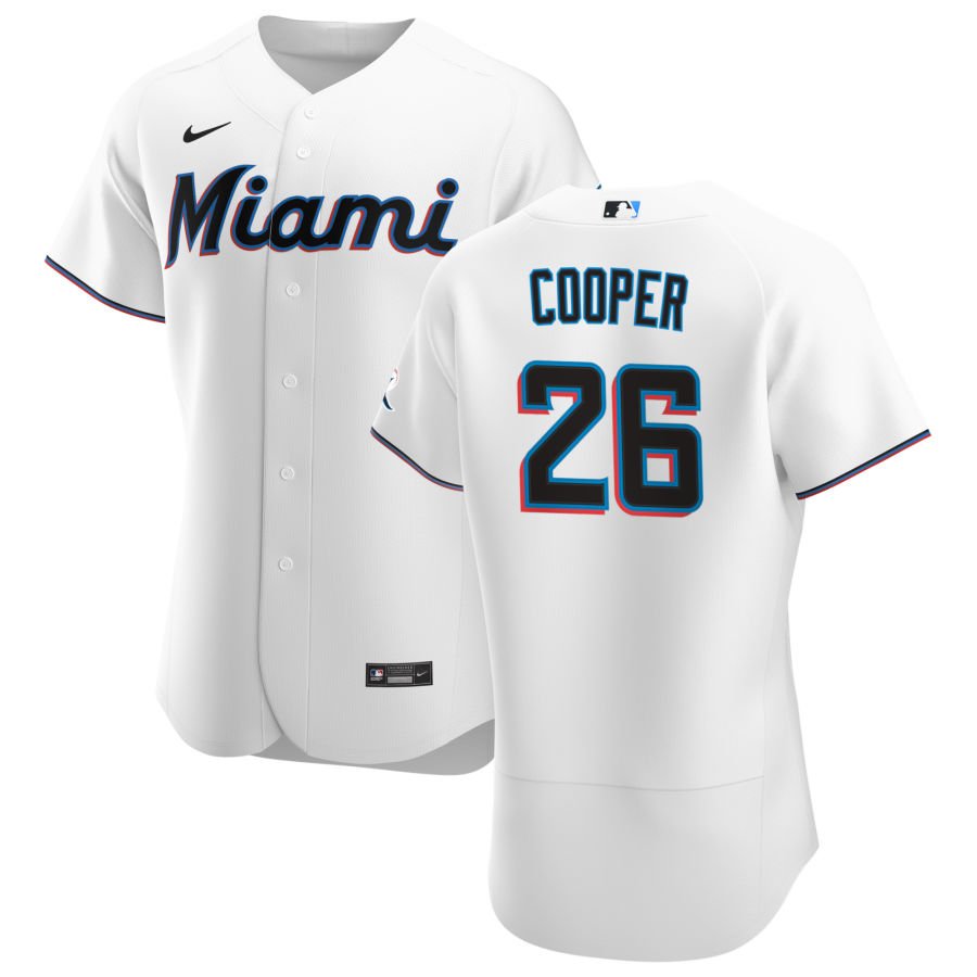 Personalized Miami Marlins #26 Garrett Cooper Men’s White Home 2020 Authentic Player MLB Jersey