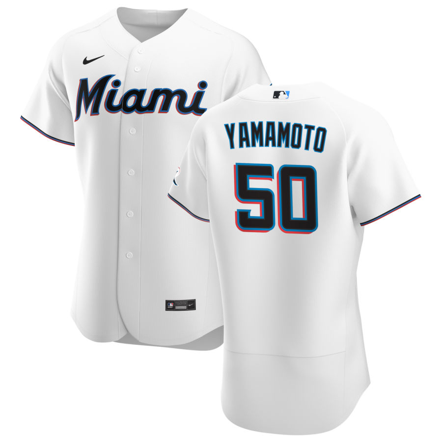 Personalized Miami Marlins #50 Jordan Yamamoto Men’s White Home 2020 Authentic Player MLB Jersey