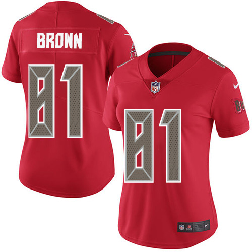 Personalized Women’s Buccaneers #81 Antonio Brown Red Women’s Stitched NFL Limited Rush Jersey