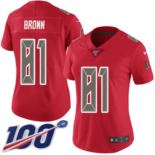 Personalized Women’s Buccaneers #81 Antonio Brown Red Women’s Stitched NFL Limited Rush 100th Season Jersey