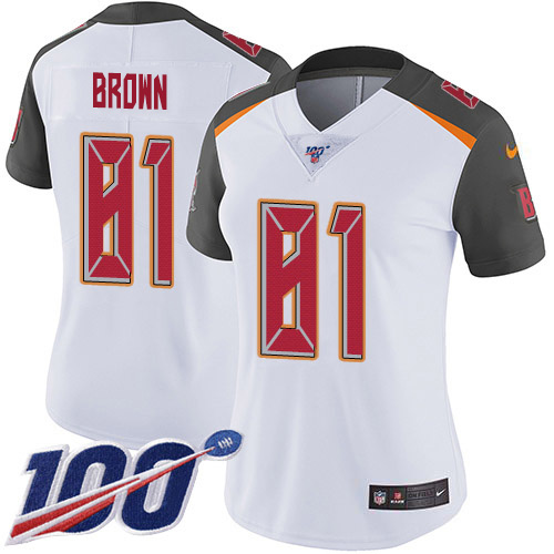 Personalized Women’s Buccaneers #81 Antonio Brown White Women’s Stitched NFL 100th Season Untouchable Limited Jersey