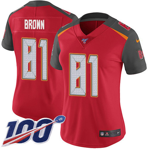 Personalized Women’s Buccaneers #81 Antonio Brown Red Team Color Women’s Stitched NFL 100th Season Untouchable Limited Jersey