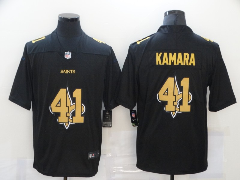 Personalized Saints 41 Alvin Kamara Black Shadow Logo Limited Jersey