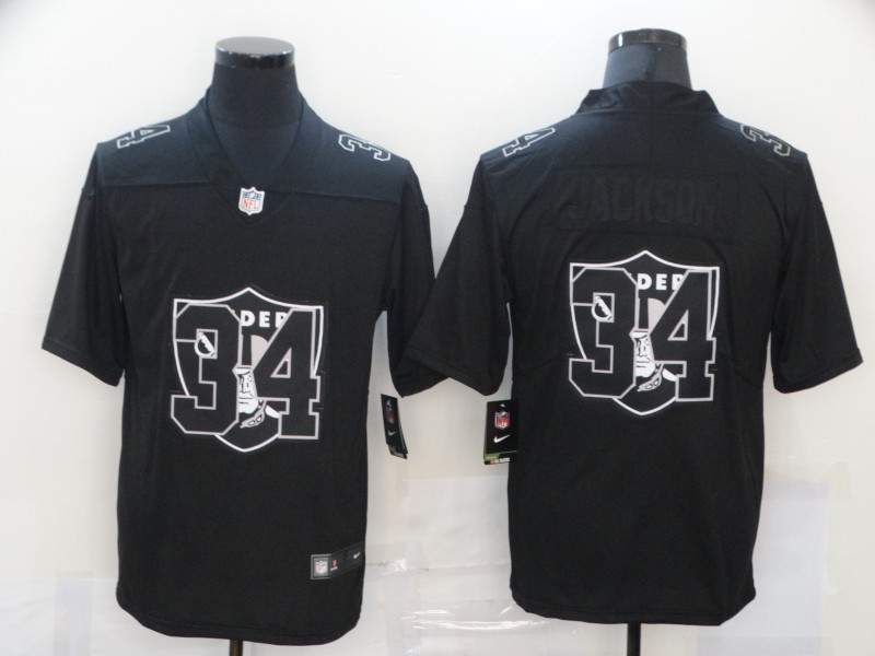 Personalized Raiders 34 Bo Jackson Black Shadow Logo Limited Jersey