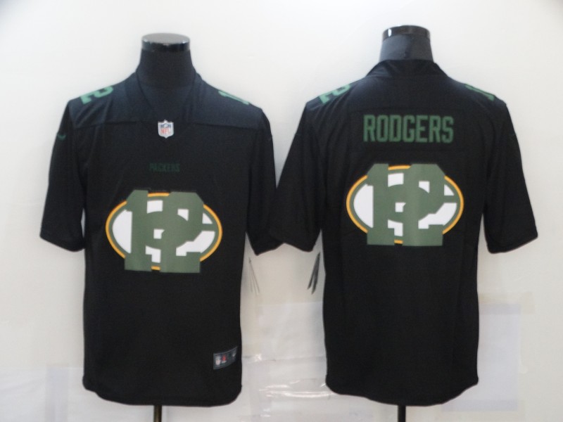Personalized Packers 12 Aaron Rodgers Black Shadow Logo Limited Jersey