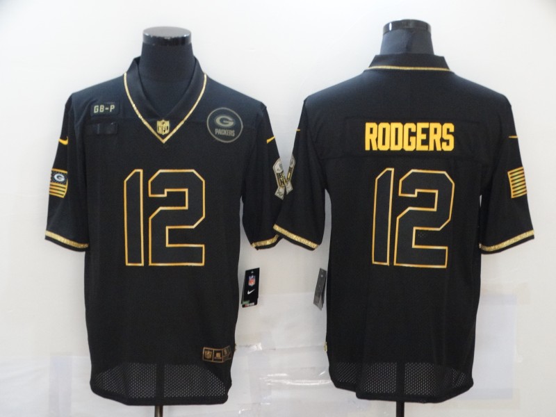 Personalized Packers 12 Aaron Rodgers Black Gold 2020 Salute To Service Limited Jersey