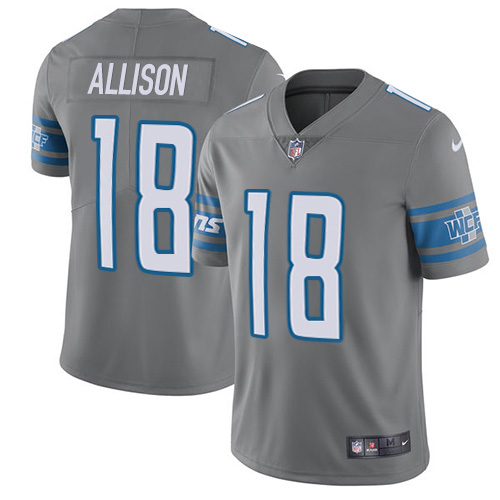 Personalized Lions #18 Geronimo Allison Gray Men’s Stitched NFL Limited Rush Jersey