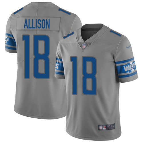 Personalized Lions #18 Geronimo Allison Gray Men’s Stitched NFL Limited Inverted Legend Jersey