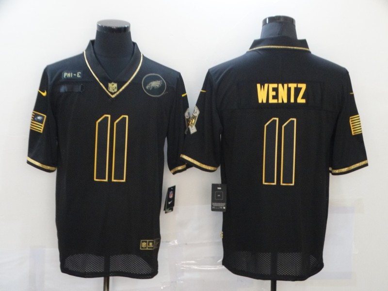Personalized Eagles 11 Carson Wentz Black Gold 2020 Salute To Service Limited Jersey