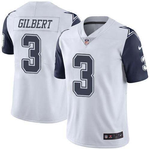 Personalized Cowboys #3 Garrett Gilbert White Men’s Stitched NFL Limited Rush Jersey