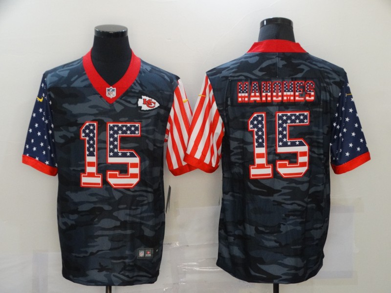 Personalized Chiefs 15 Patrick Mahomes Black Camo USA Flag Limited Jersey