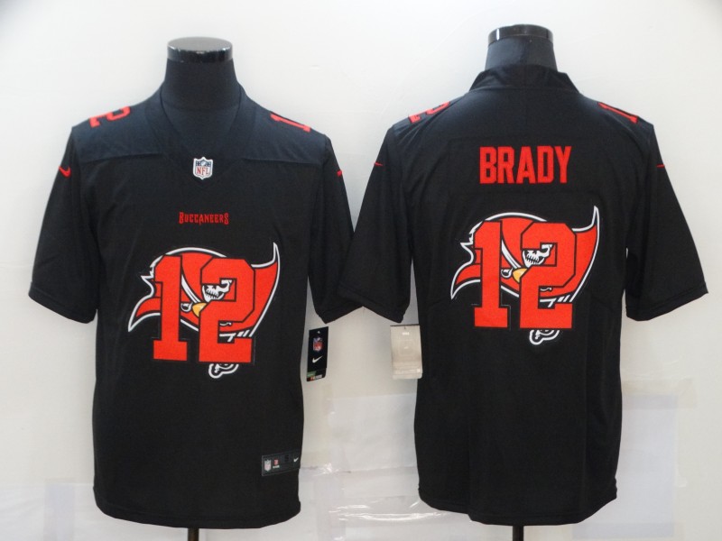 Personalized Buccaneers 12 Tom Brady Black Shadow Logo Limited Jersey