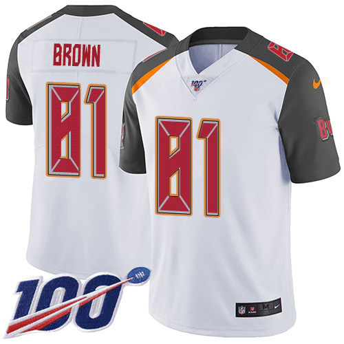 Personalized Buccaneers #81 Antonio Brown White Men’s Stitched NFL 100th Season Untouchable Limited Jersey