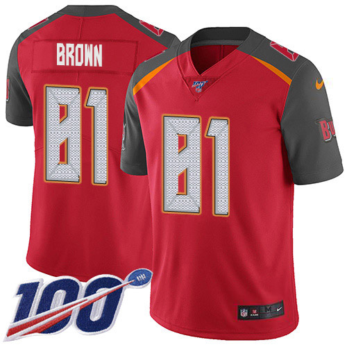 Personalized Buccaneers #81 Antonio Brown Red Team Color Men’s Stitched NFL 100th Season Untouchable Limited Jersey