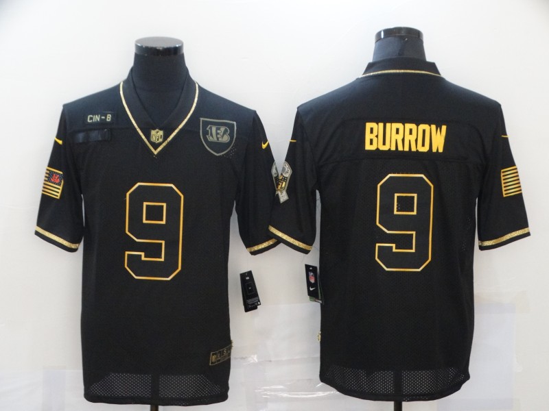 Personalized Bengals 9 Joe Burrow Black Gold 2020 Salute To Service Limited Jersey
