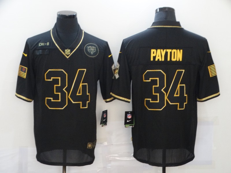 Personalized Bears 34 Walter Payton Black Gold 2020 Salute To Service Limited Jersey
