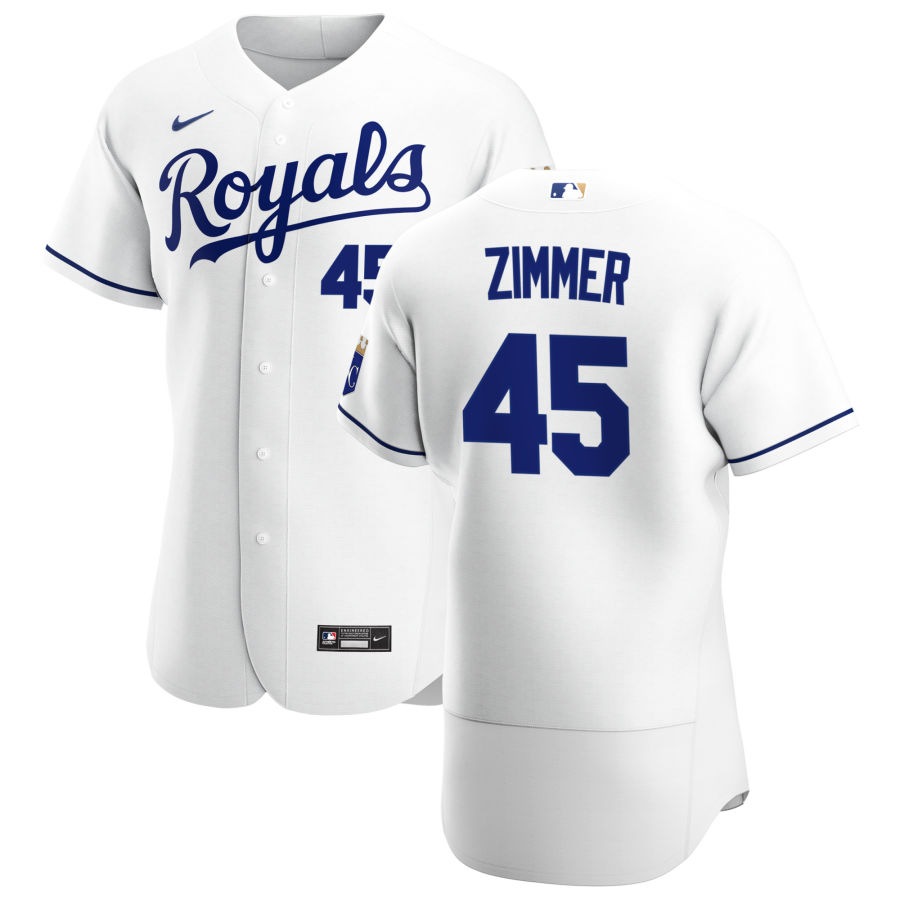 Personalized Kansas City Royals #45 Kyle Zimmer Men’s White Home 2020 Authentic Player MLB Jersey