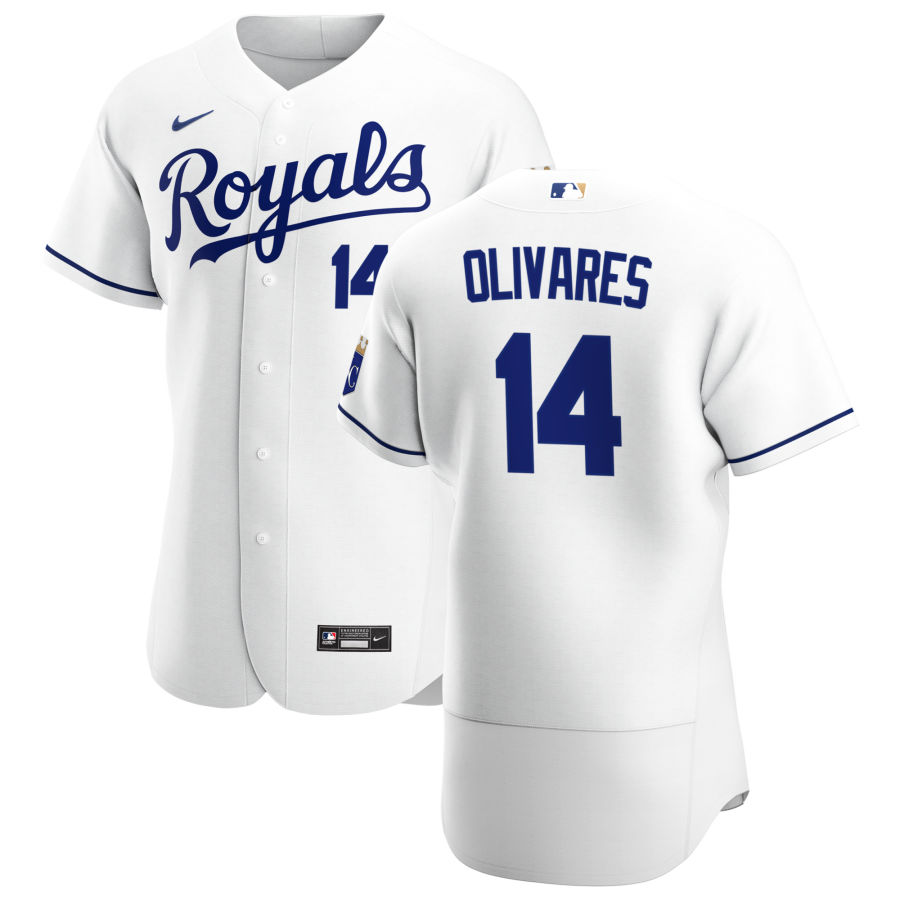 Personalized Kansas City Royals #14 Edward Olivares Men’s White Home 2020 Authentic Player MLB Jersey