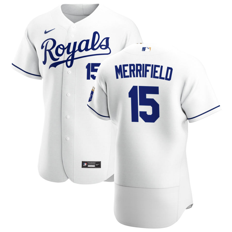 Personalized Kansas City Royals #15 Whit Merrifield Men’s White Home 2020 Authentic Player MLB Jersey