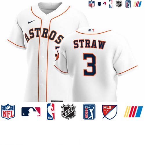 Personalized Houston Astros #3 Myles Straw Men’s White Home 2020 Authentic Player MLB Jersey