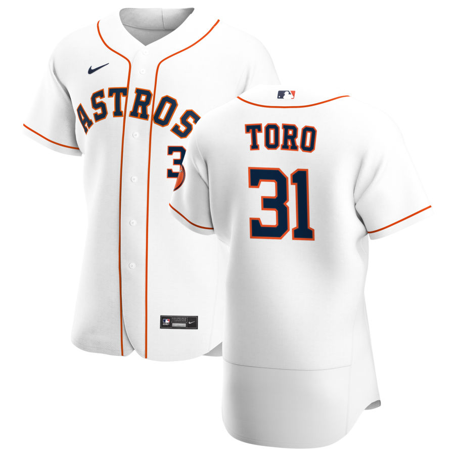 Personalized Houston Astros #31 Abraham Toro Men’s White Home 2020 Authentic Player MLB Jersey