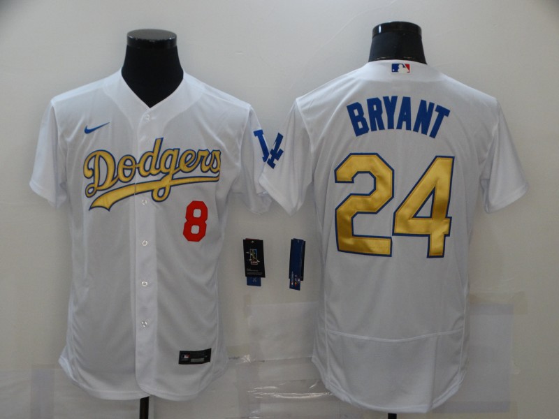 Personalized Dodgers 8 & 24 Kobe Bryant White Gold 2020 Flexbase Jersey