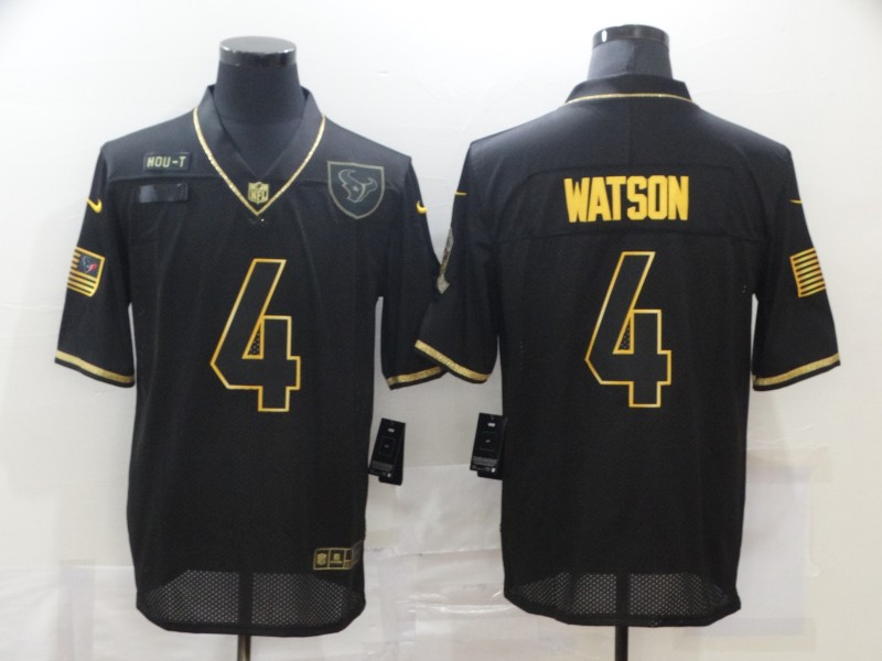 Personalized Texans 4 Deshaun Watson Black Gold 2020 Salute To Service Limited Jersey