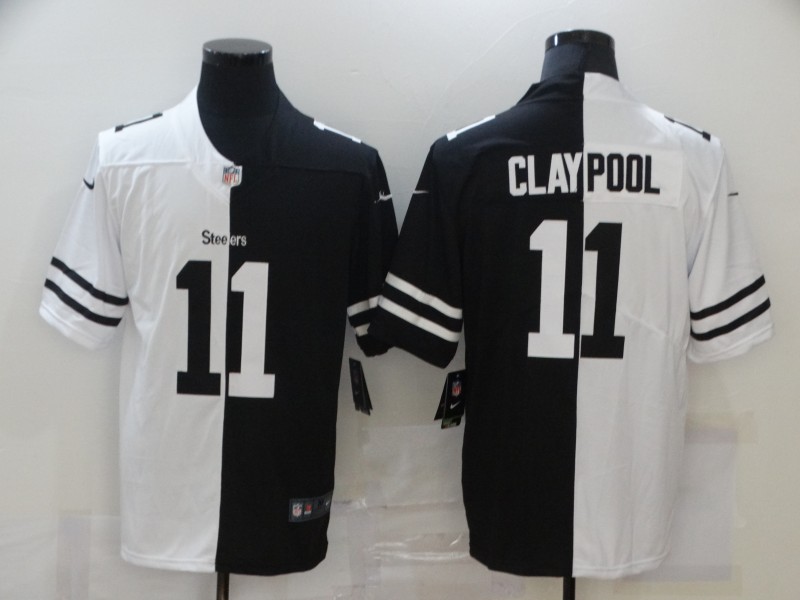 Personalized Steelers 11 Chase Claypool Black And White Split Untouchable Limited Jersey