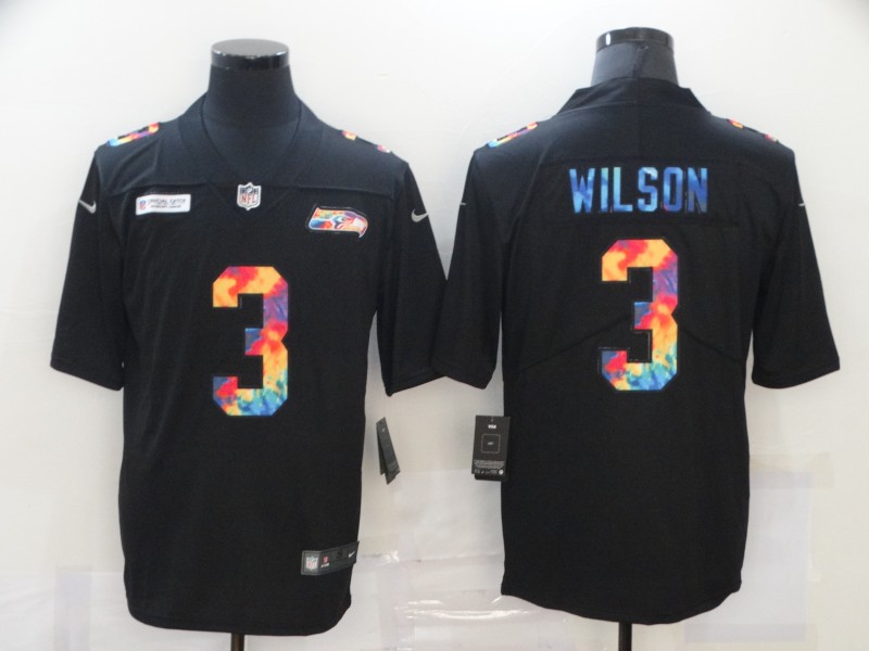 Personalized Seahawks 3 Russell Wilson Black Untouchable Rainbow Limited Jersey