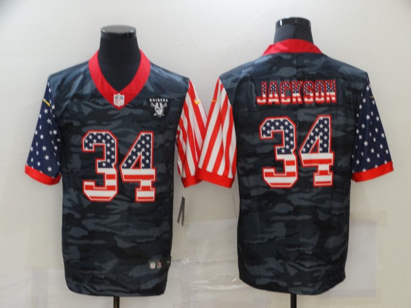 Personalized Raiders 34 Bo Jackson Camo 2020 USA Flag Limited Jersey