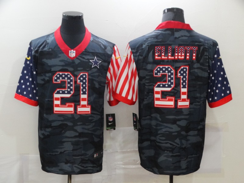Personalized Cowboys 21 Ezekiel Elliott Camo 2020 USA Flag Limited Jersey