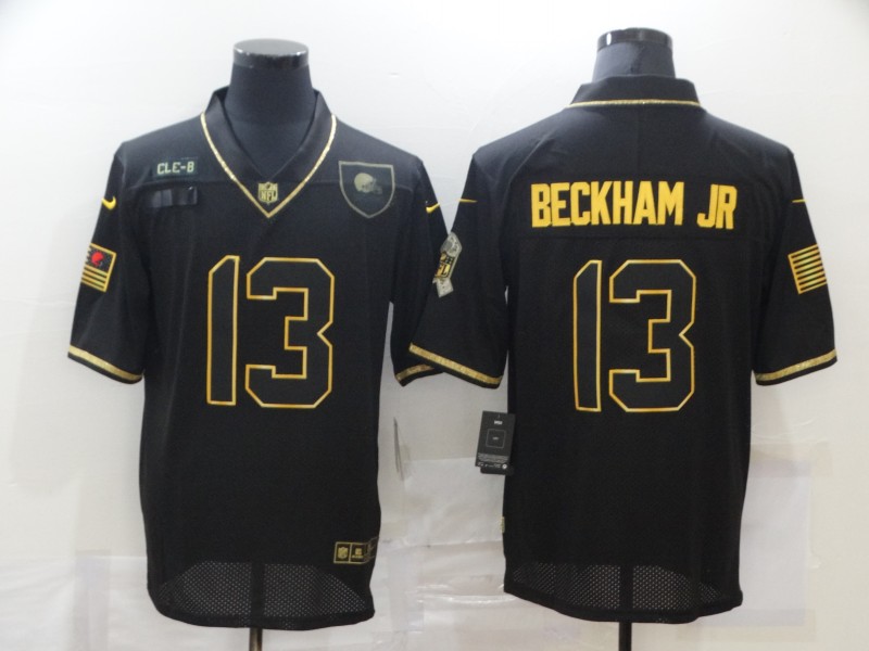 Personalized Browns 13 Odell Beckham Jr. Black Gold 2020 Salute To Service Limited Jersey