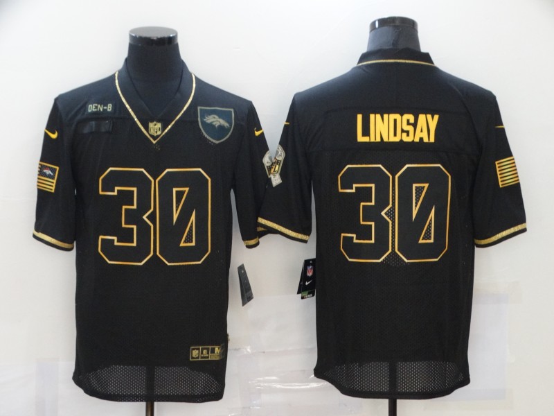 Personalized Broncos 30 Phillip Lindsay Black Gold 2020 Salute To Service Limited Jersey