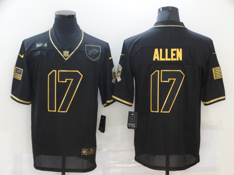 Personalized Bills 17 Josh Allen Black Gold 2020 Salute To Service Limited Jersey