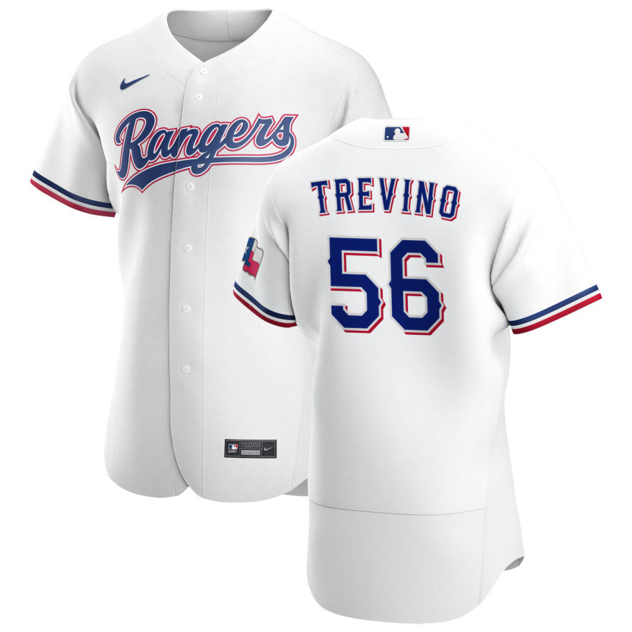 Personalized Texas Rangers #56 Jose Trevino Men’s White Home 2020 Authentic Player MLB Jersey