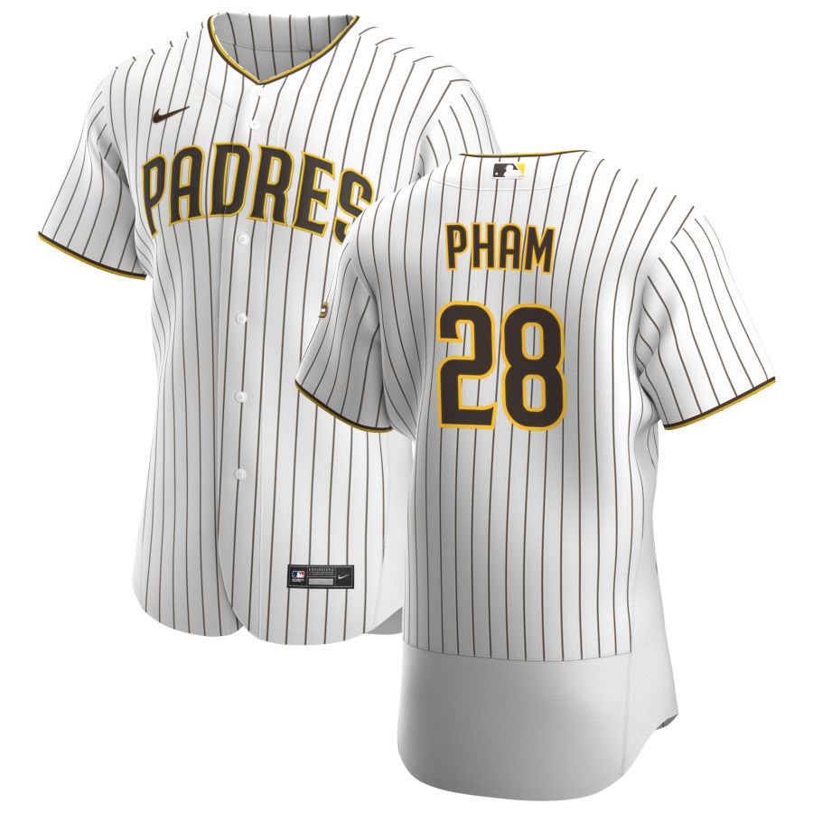 Personalized San Diego Padres #28 Tommy Pham Men’s White Brown Home 2020 Authentic Player Jersey