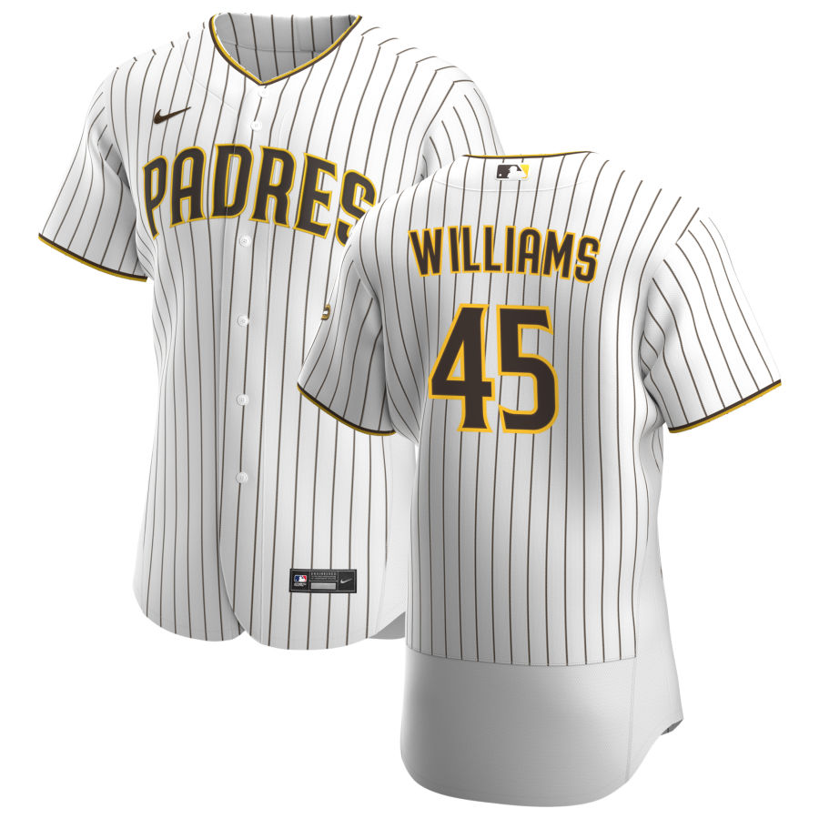 Personalized San Diego Padres #45 Taylor Williams Men’s White Brown Home 2020 Authentic Player Jersey