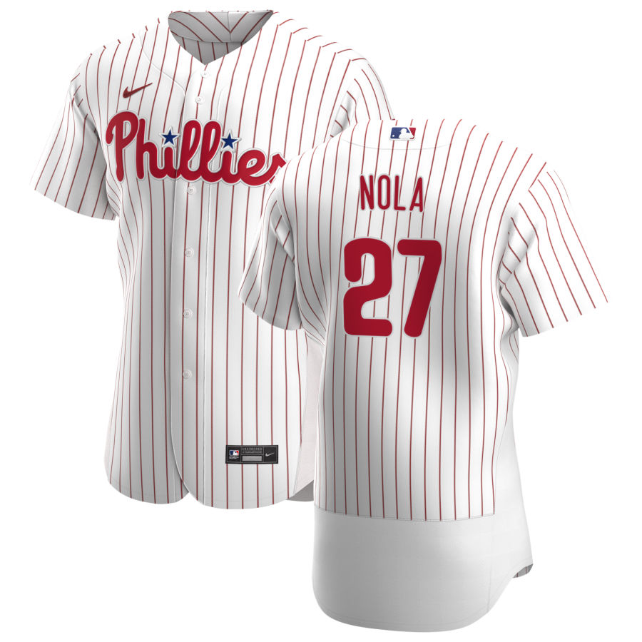 Personalized Philadelphia Phillies #27 Aaron Nola Men’s White Home 2020 Authentic Player MLB Jersey
